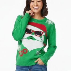Green Santa Sweater with Sunglasses